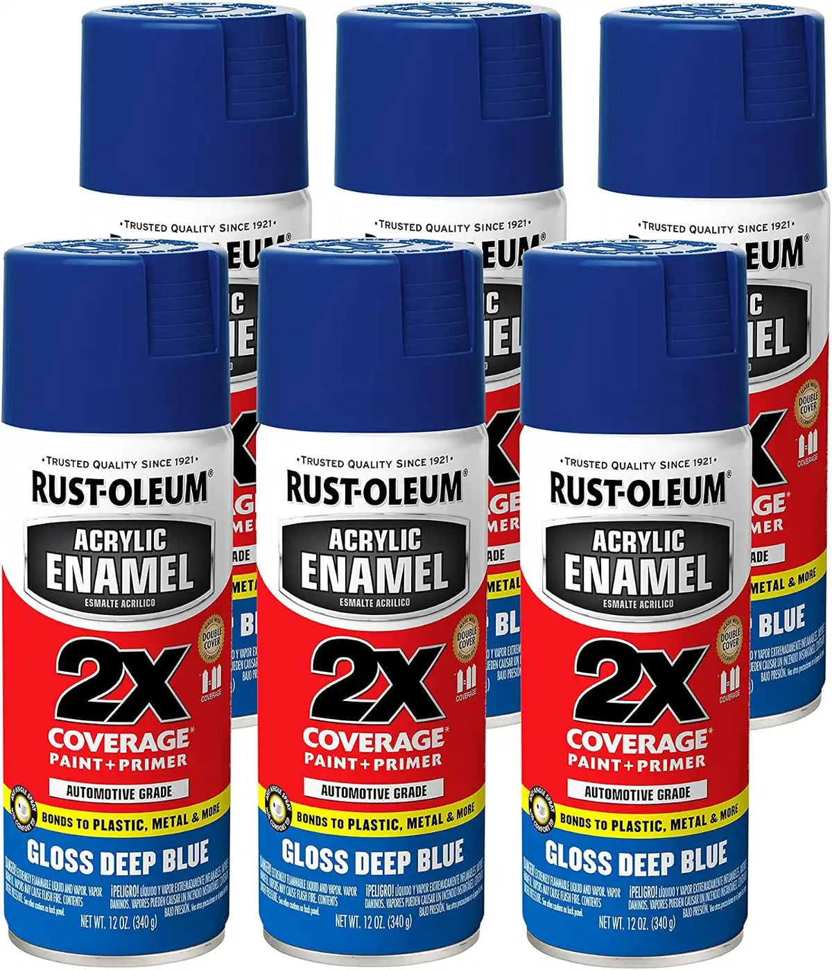 Rust-Oleum 271942-6PK Acrylic Enamel 2X Spray Paint, 12 oz, Gloss Deep Blue, 6 Pack