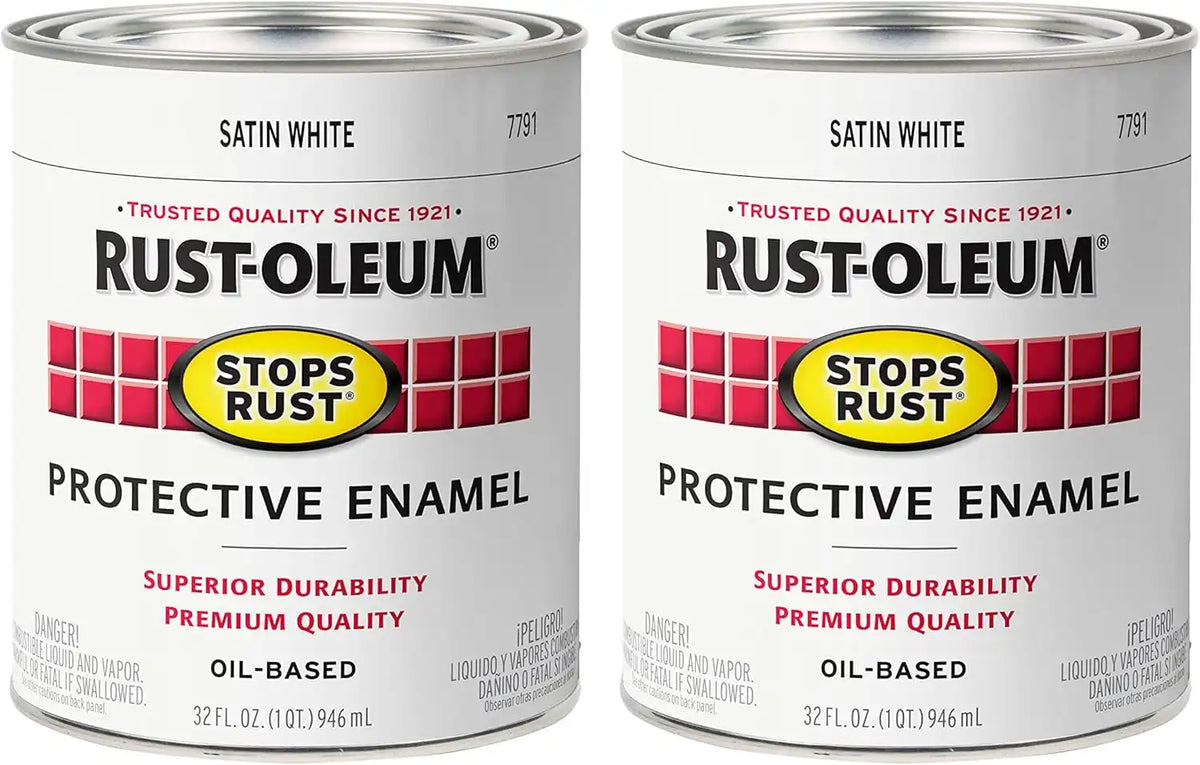 Rust-Oleum 7791502-2PK Stops Rust Brush On Paint, Quart, Satin White, (Pack of 2)