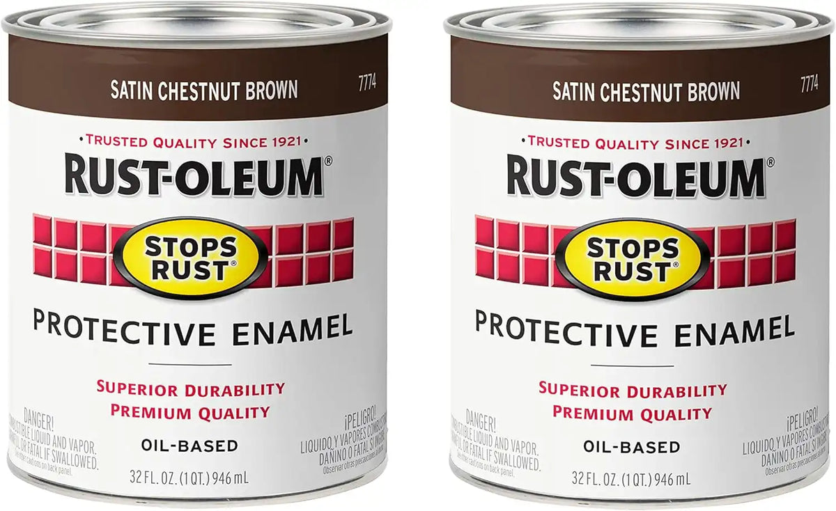 Rust-Oleum 7774502-2PK Stops Rust Brush On Paint, Quart, Satin Chestnut Brown, (Pack of 2)