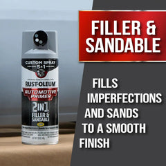 Rust-Oleum Automotive 2-in-1 Filler & Sandable Primer Custom Spray 5-in-1, 12 oz, Gray