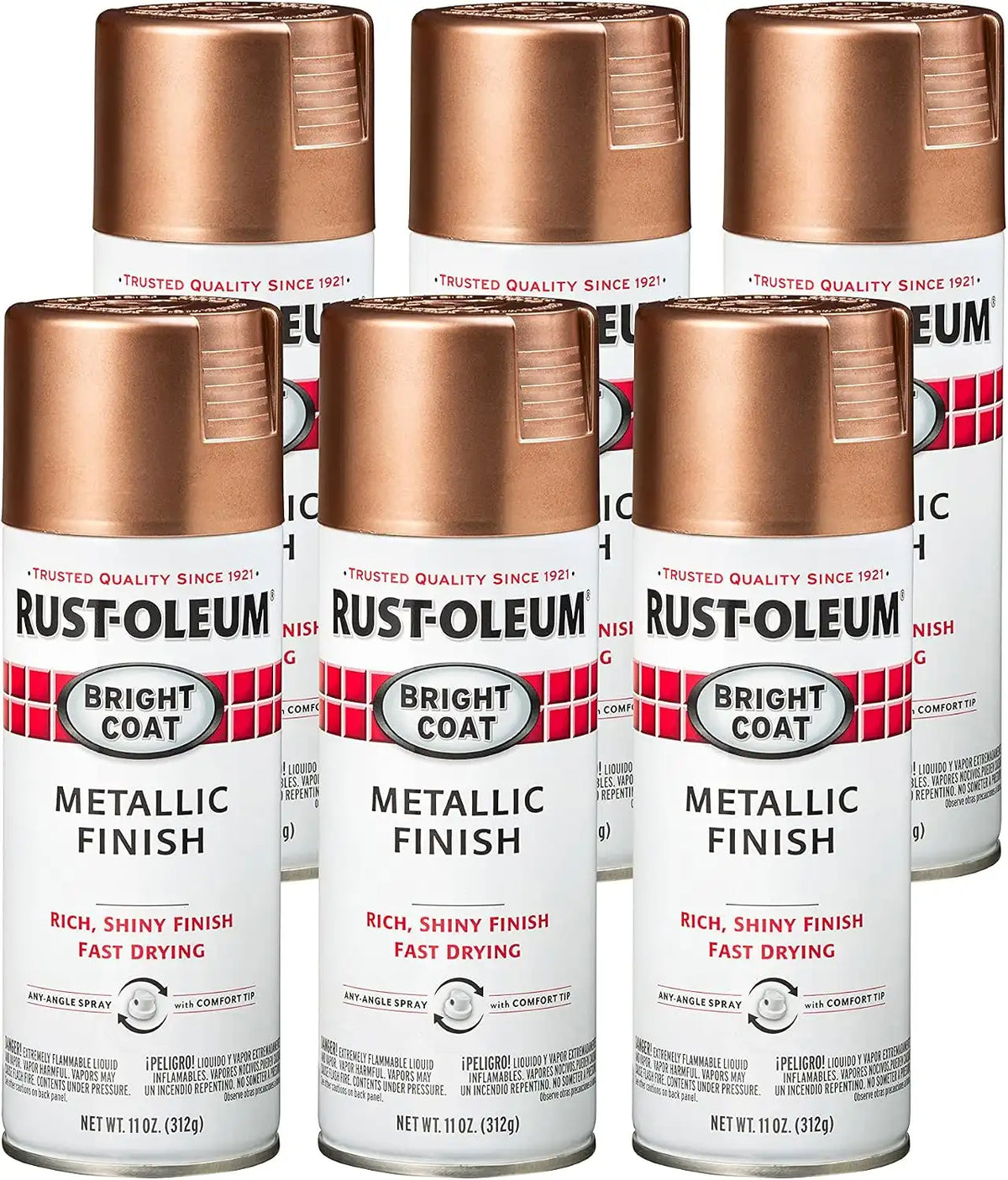 Rust-Oleum 344733-6PK Stops Rust Bright Coat Metallic Spray Paint, 11 Oz, Rose Gold, (Pack of 6)