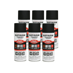 Rust-Oleum 1676830-6PK Industrial Choice 1600 System Multi-Purpose Spray Paint, 12 oz, Ultra-Flat Black, 6 Pack