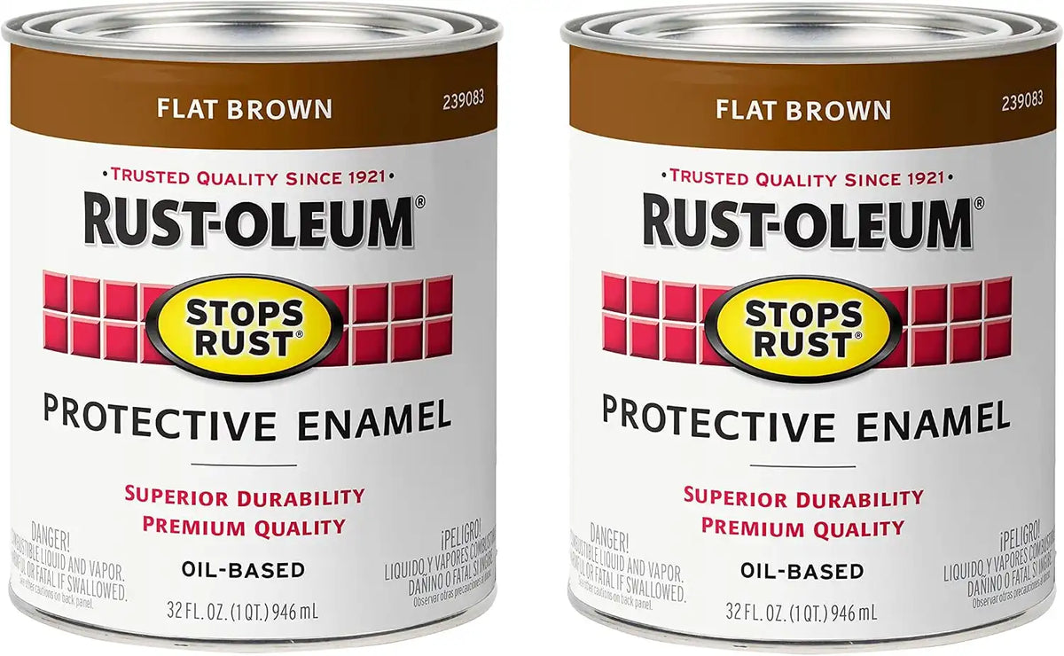 Rust-Oleum 239083-2PK Stops Rust Brush On Paint, Quart, Flat Brown, (Pack of 2)