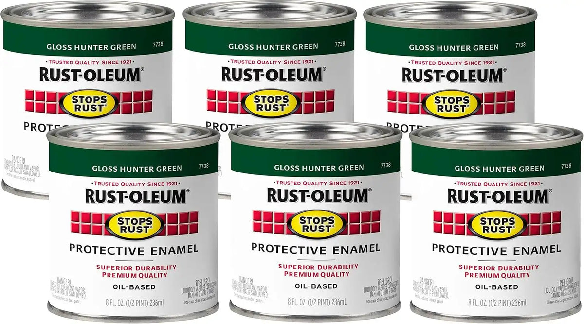 Rust-Oleum 7738730-6PK Stops Rust Brush On Paint, Half Pint, Gloss Hunter Green, (Pack of 6)