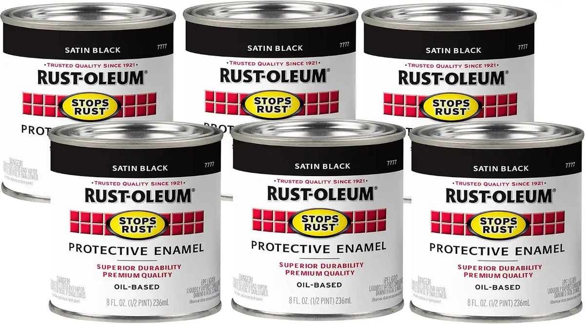 Rust-Oleum 7777730-6PK Stops Rust Brush On Paint, Half Pint, Satin Black, (Pack of 6)