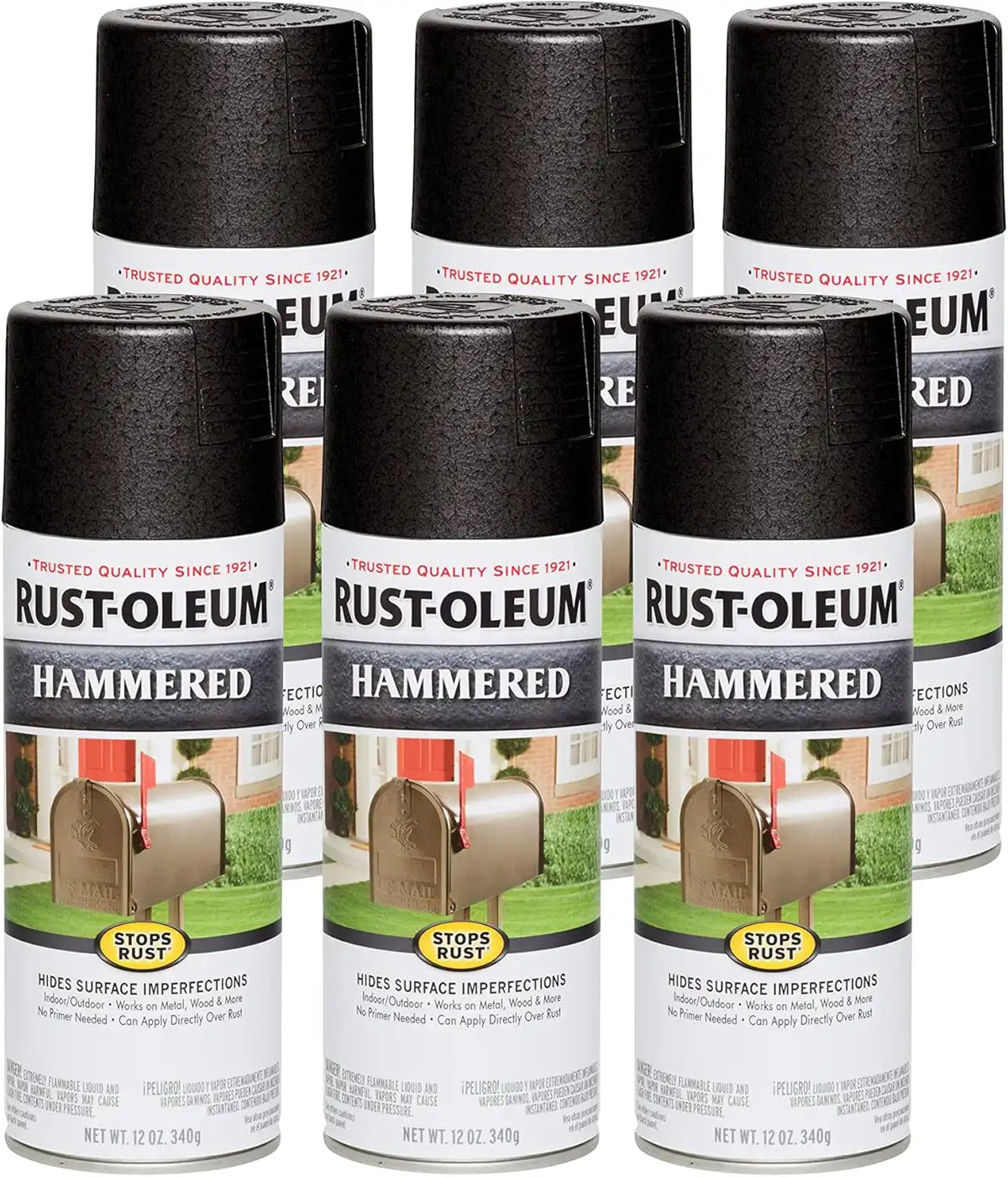 Rust-Oleum 7215830-6PK Stops Rust Hammered Spray Paint, 12 oz, Black, 6 Pack