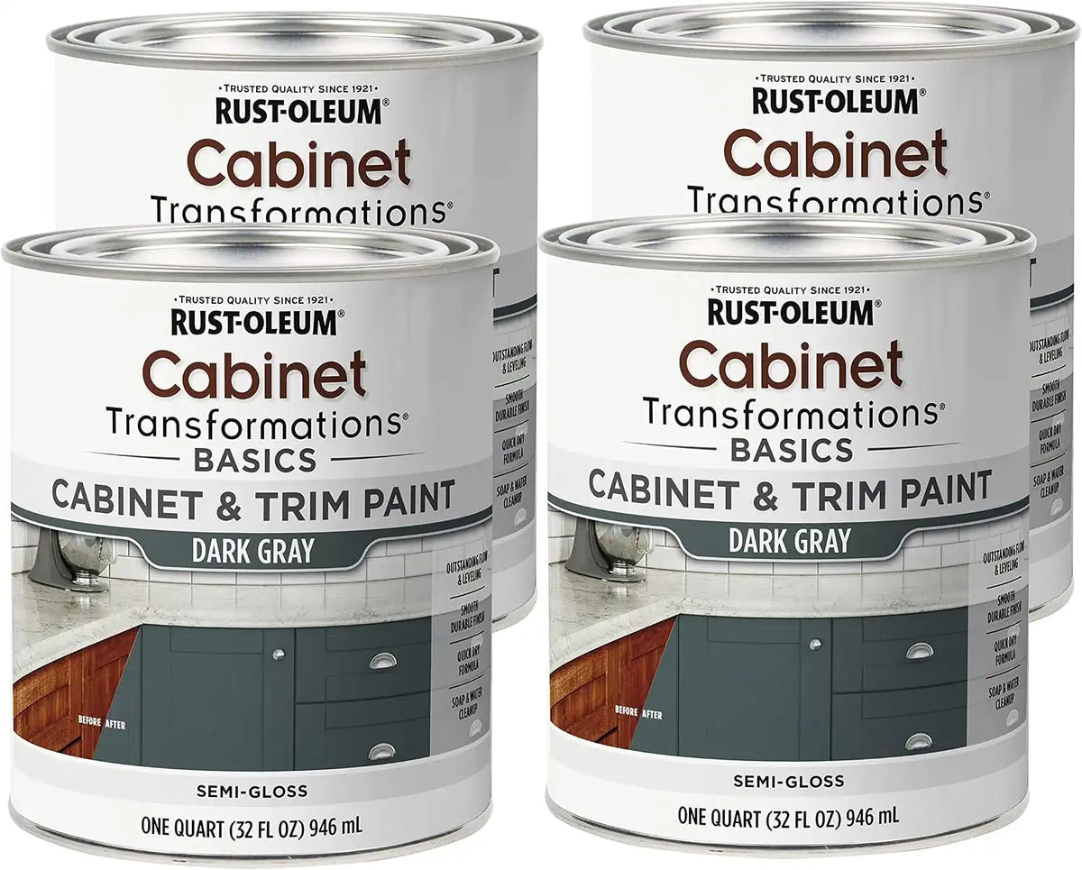 Rust-Oleum 372010-4PK Transformations Basics Cabinet & Trim Paint, Quart, Dark Gray, 32 Fl Oz (Pack of 4)