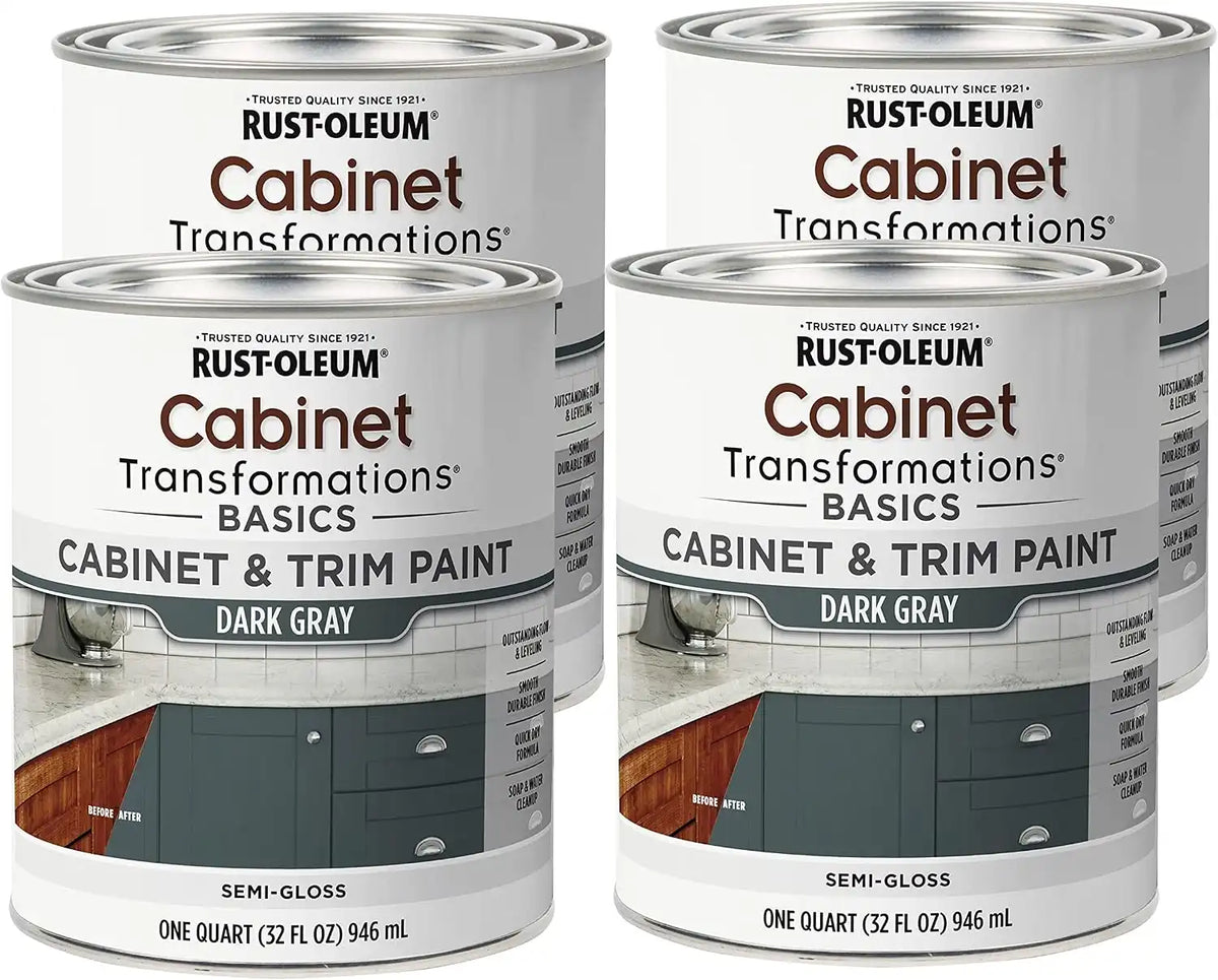 Rust-Oleum 372010-4PK Transformations Basics Cabinet & Trim Paint, Quart, Dark Gray, 32 Fl Oz (Pack of 4)