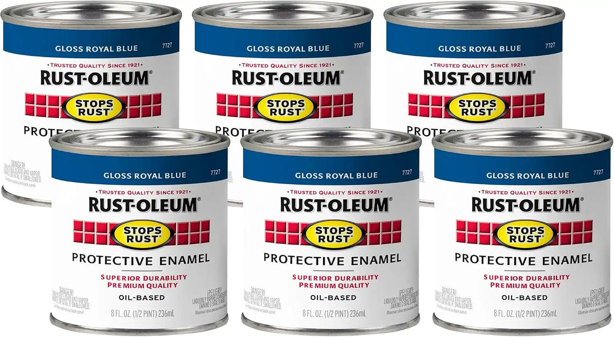 Rust-Oleum 7727730-6PK Stops Rust Brush On Paint, Half Pint, Gloss Royal Blue, (Pack of 6)