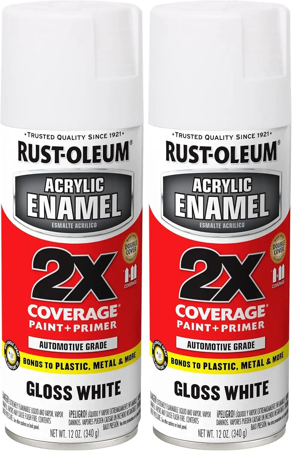 Rust-Oleum 271919 Acrylic Enamel 2X Spray Paint, 12 oz, Gloss White (Pack of 2)