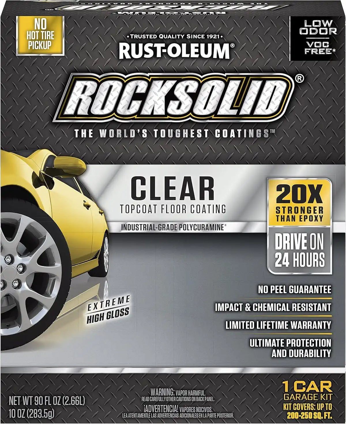 ROCKSOLID FLOORS Rust-Oleum 282829 RockSolid Polycuramine 1 Car Garage Floor Top Coating Kit, High Gloss Clear