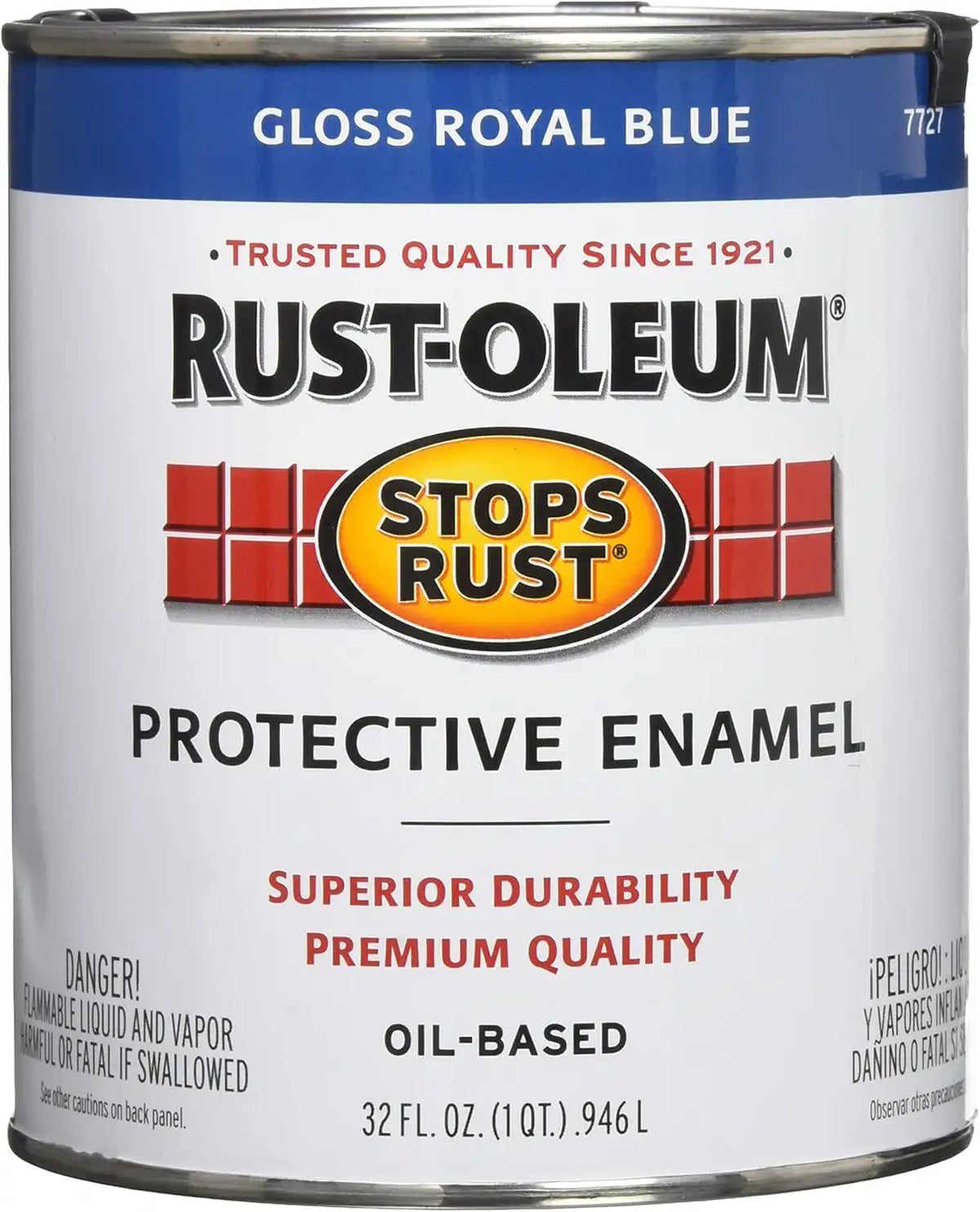 Rust-Oleum 7727502 Stops Rust Brush On Paint, Quart, Gloss Royal Blue, (Pack of 1)