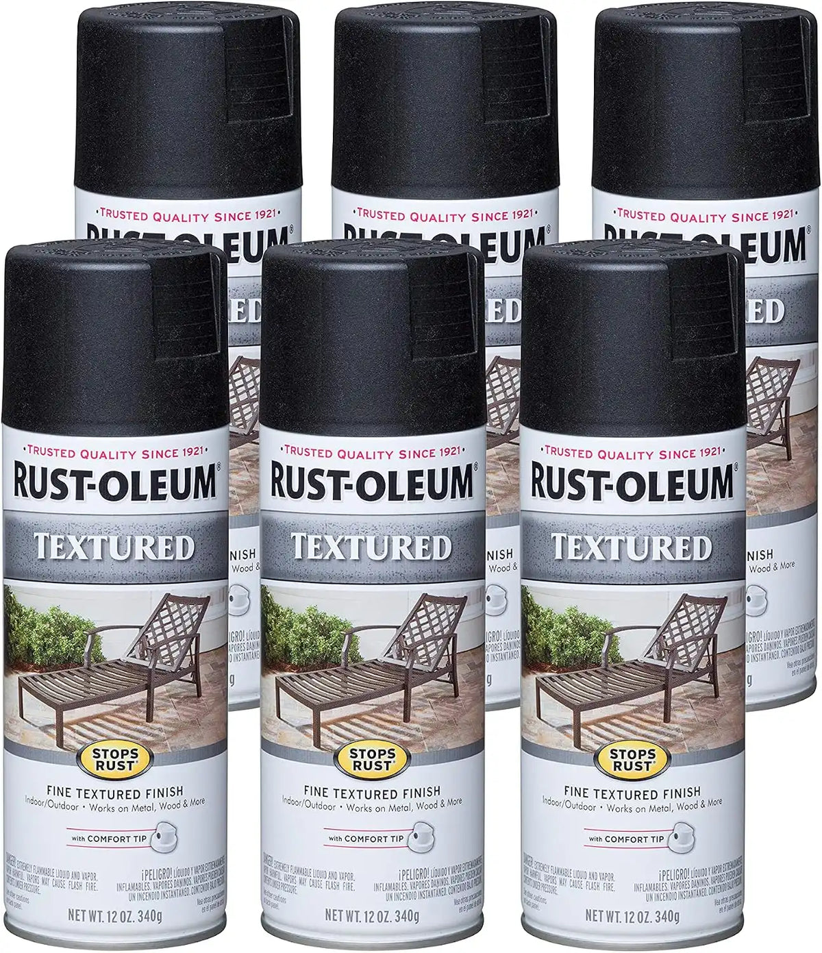 Rust-Oleum 7220830-6PK Stops Rust Textured Spray Paint, 12 oz, Black, (Pack of 6)