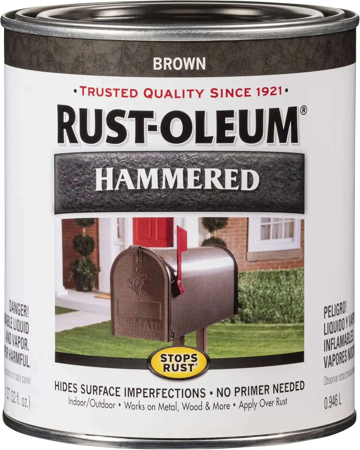 Rust-Oleum 239073 Stops Rust Hammered Finish Paint, Quart, Brown