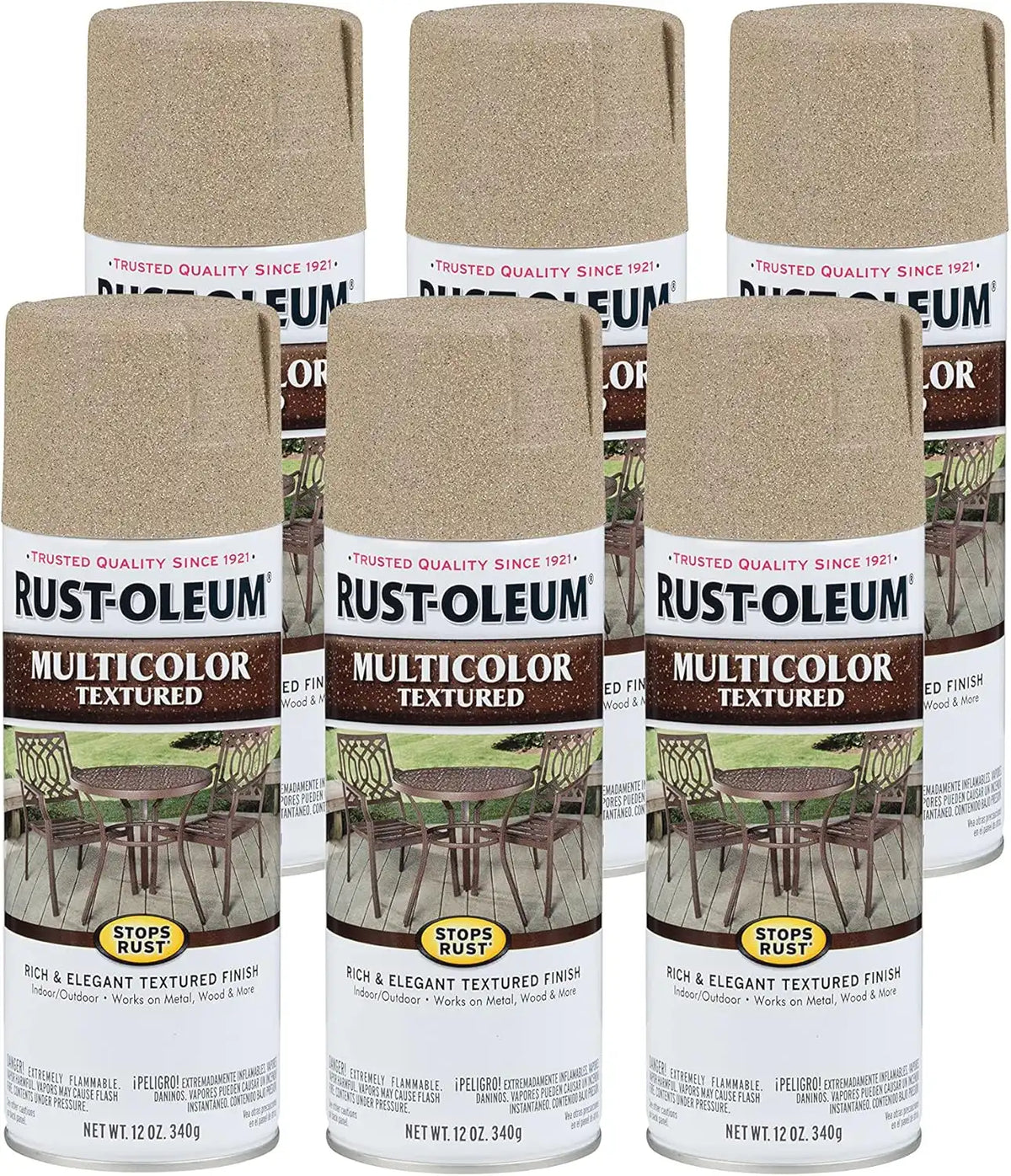 Rust-Oleum 223524-6PK Stops Rust Multi-Color Textured Spray Paint, 12 oz, Desert Bisque, 6 Pack