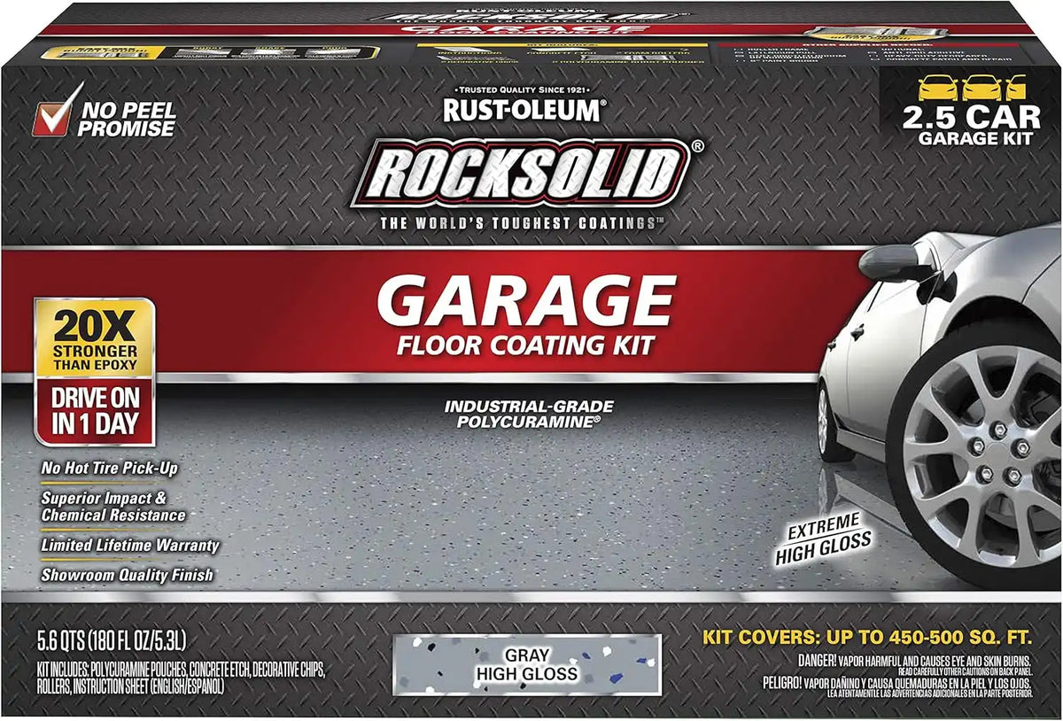 Rust-Oleum 293513 RockSolid Polycuramine Garage Floor Coating, 2.5 Car Kit, High Gloss Gray, 1 Count (Pack of 1)
