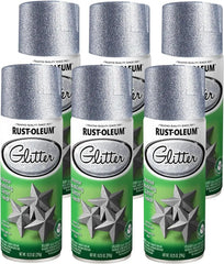 Rust-Oleum 301814-6PK Specialty Glitter Spray Paint, 10.25 Oz, Silver, 6 Pack