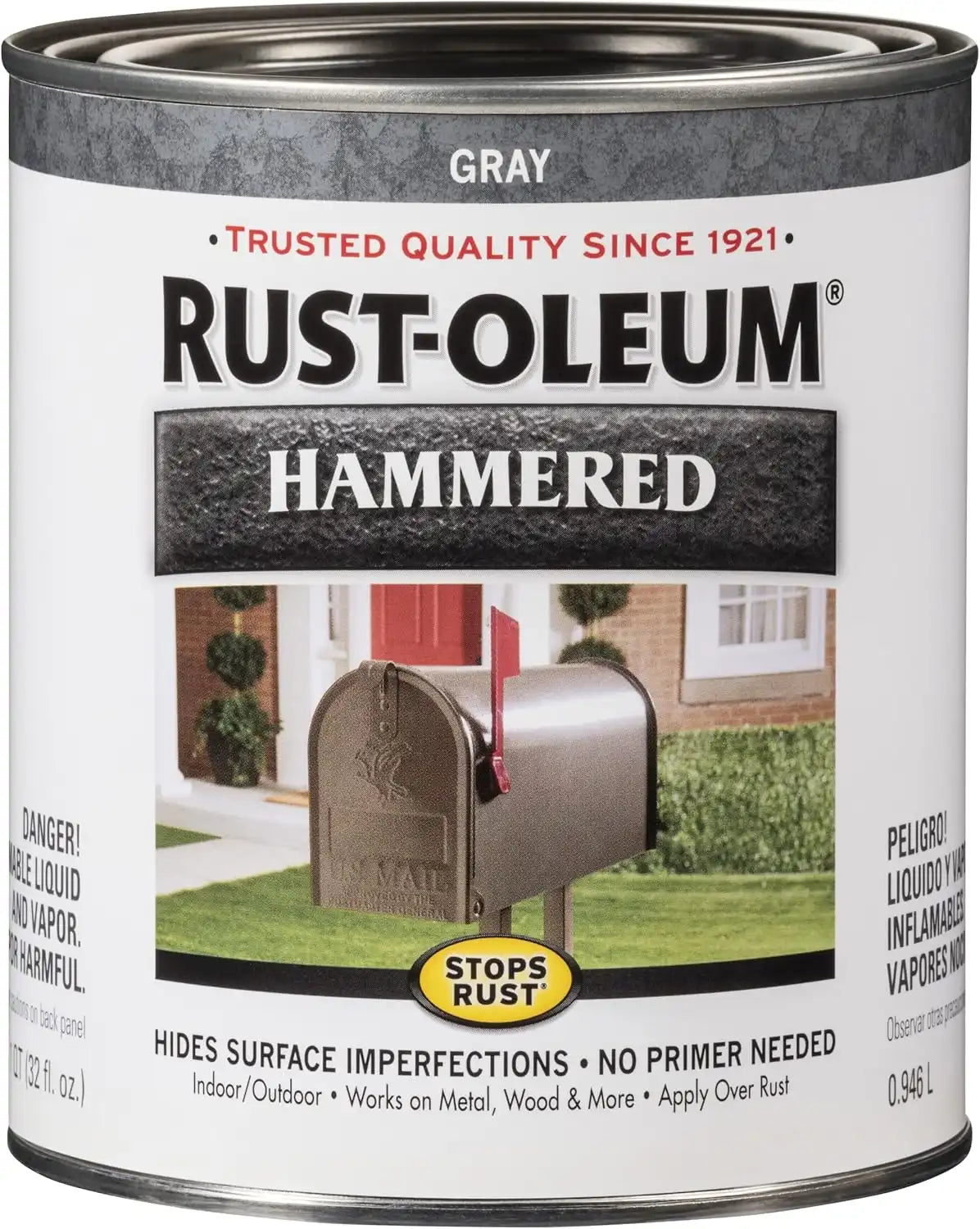 Rust-Oleum 7214502 Stops Rust Hammered Finish Paint, Quart, Gray