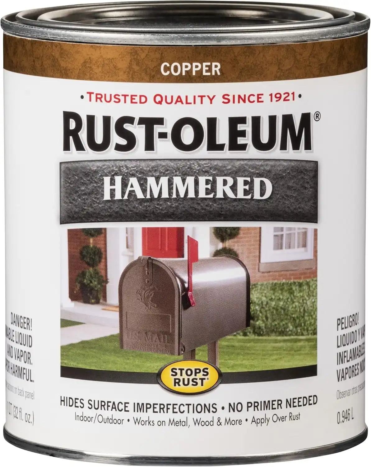 Rust-Oleum 239074 Stops Rust Hammered Finish Paint, Quart, Copper, (Pack of 1)